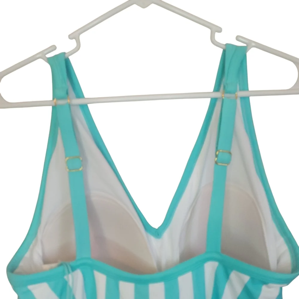 NWT Kona Sol Mint Stripe One Piece Swimsuit Size 20W Plus V Neck Strappy Back - Picture 9 of 13